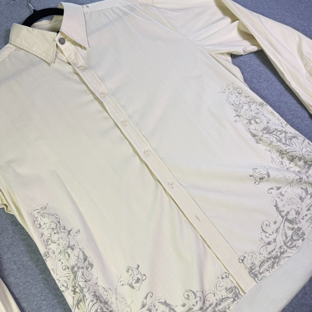 7 Diamonds Men's XXXL Vintage Graphic Print Cotton Woven Stretch Button-Up Shirt